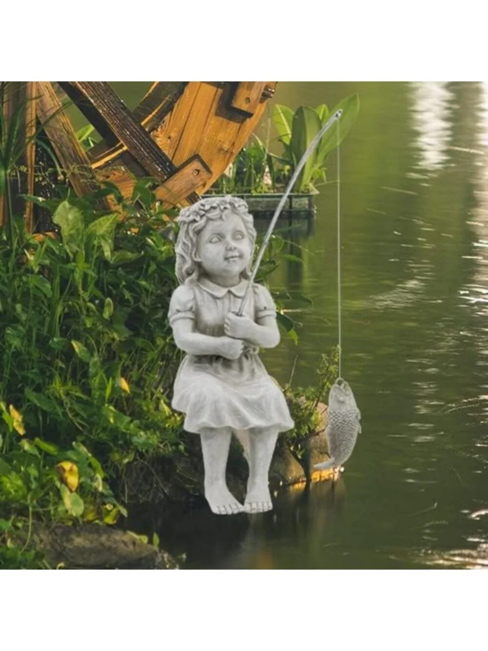 Charming Fishergirl Statue for Garden, Home & Pond Decor | Outdoor/Indoor